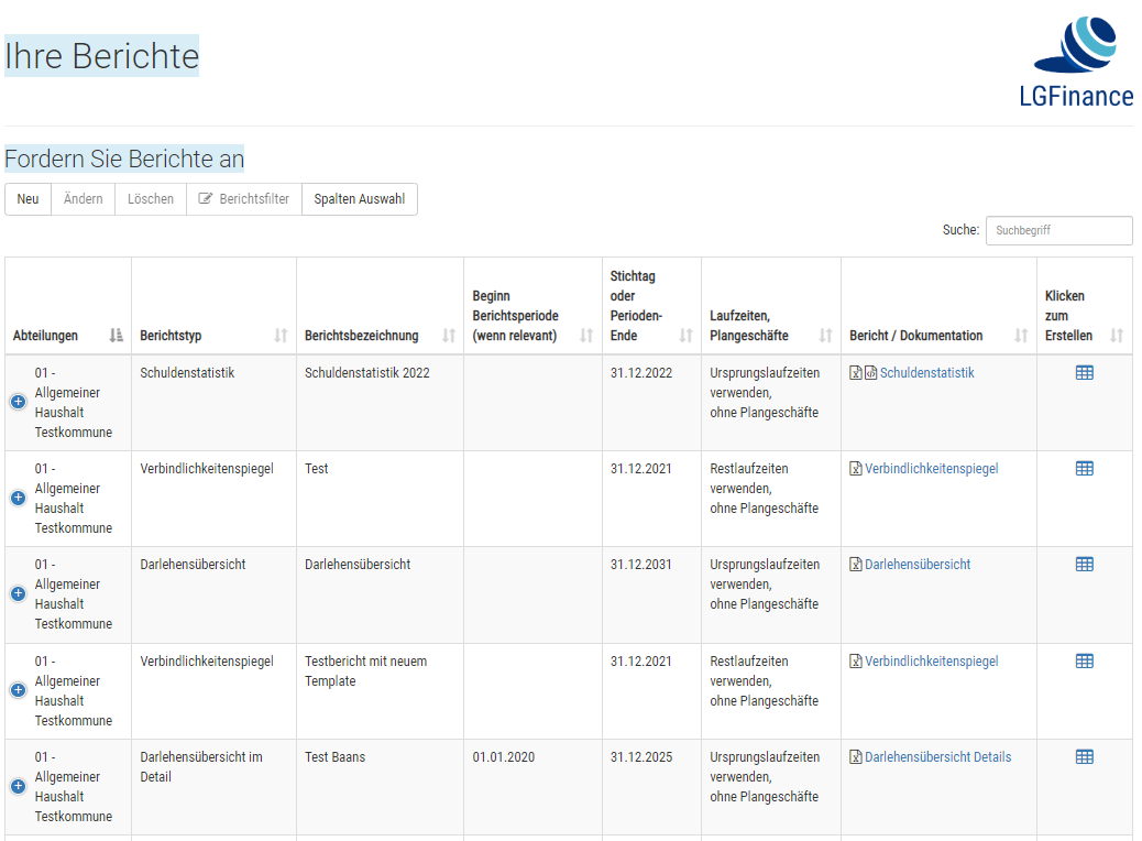Data Table Reporting